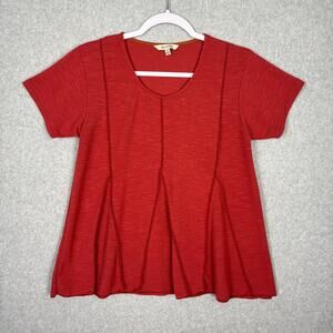 Yak Yeti Shirt Womens Small Red Pleated Boho Hippie Artsy Nepal Soft Flowy Loose